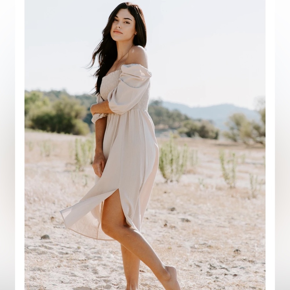 Neutral beige midi dress